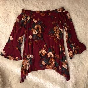 Blu pepper Off the Shoulders Maroon Floral Blouse